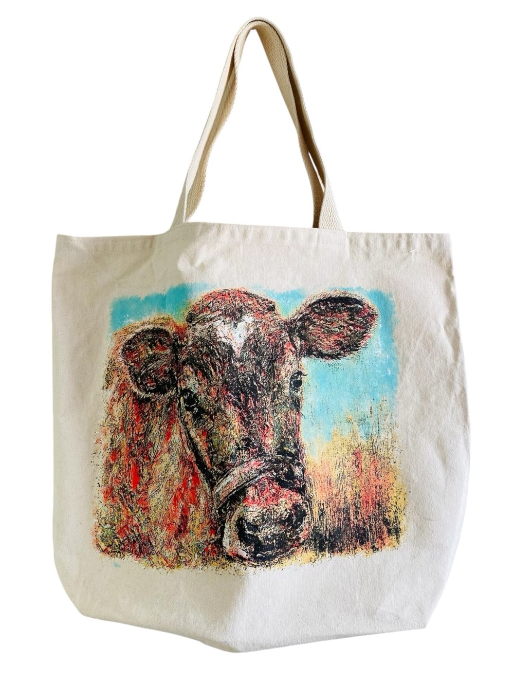 Eric & Christopher colorful Cow Print Canvas Tote 19“ x 16“ x 6“